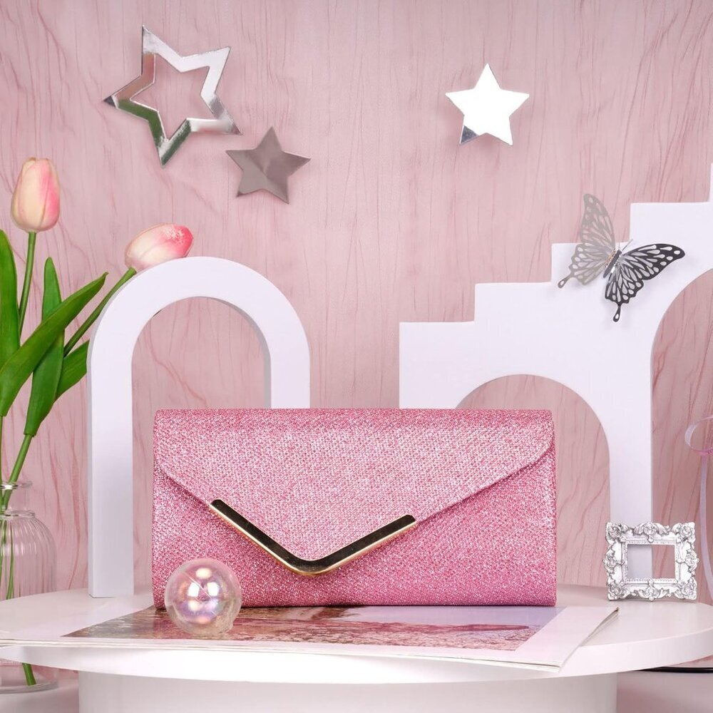🆕Women Pink Trendy Clutch Purses Evening Fashion Envelope Cross-Body Handbags - Picture 2 of 7